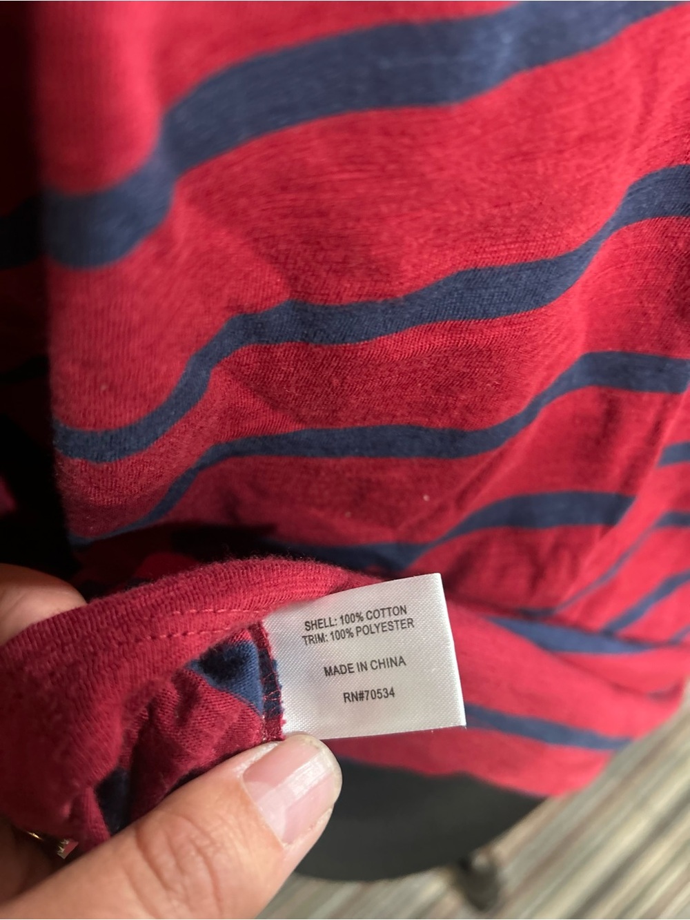 Orvis Striped V-Neck Long Sleeve Top - Red & Navy Size Medium Patches on Elbow - Picture 7 of 10